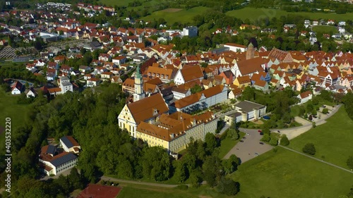 Aerial view of the city Donauworth in Germany, Bavaria on a sunny spring day photo