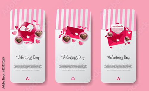 social media stories banner template for valentine's day event with sweet pink illustration decoration love heart