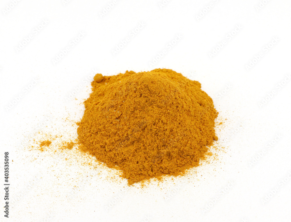 Turmeric and turmeric powder on white background Turmeric and turmeric powder on white background