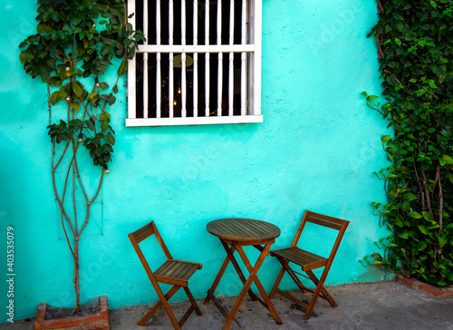 Colombia  Scenic colorful streets of Cartagena in historic Getsemani district near Walled City  Ciudad Amurallada.