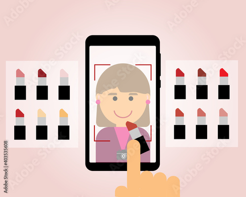 application that helps you see the color of makeup on your face before buying cosmetics vector
