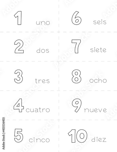 spanish coloring pages, numbers from 1 to 10, coloring page for kids