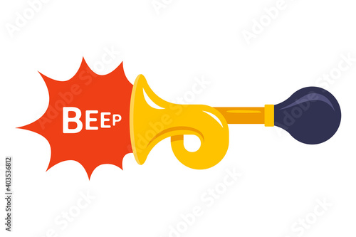 the yellow horn makes a loud sound. flat vector illustration isolated on white background.