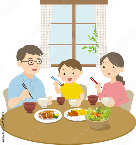 Parents and children eating around the table