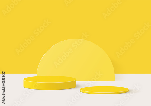 3d background products minimal podium scene with geometric platform. background vector 3d rendering with podium. stand to show cosmetic products. Stage showcase on pedestal modern studio yellow pastel