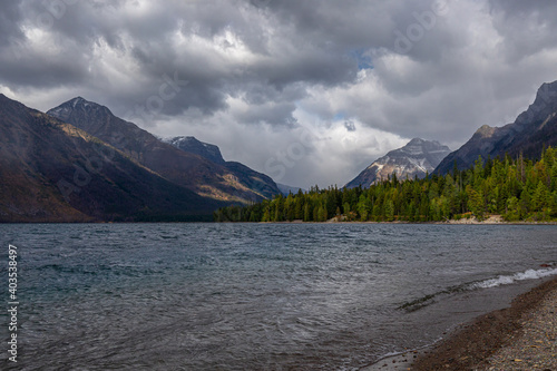 mountain lake with storm clouds