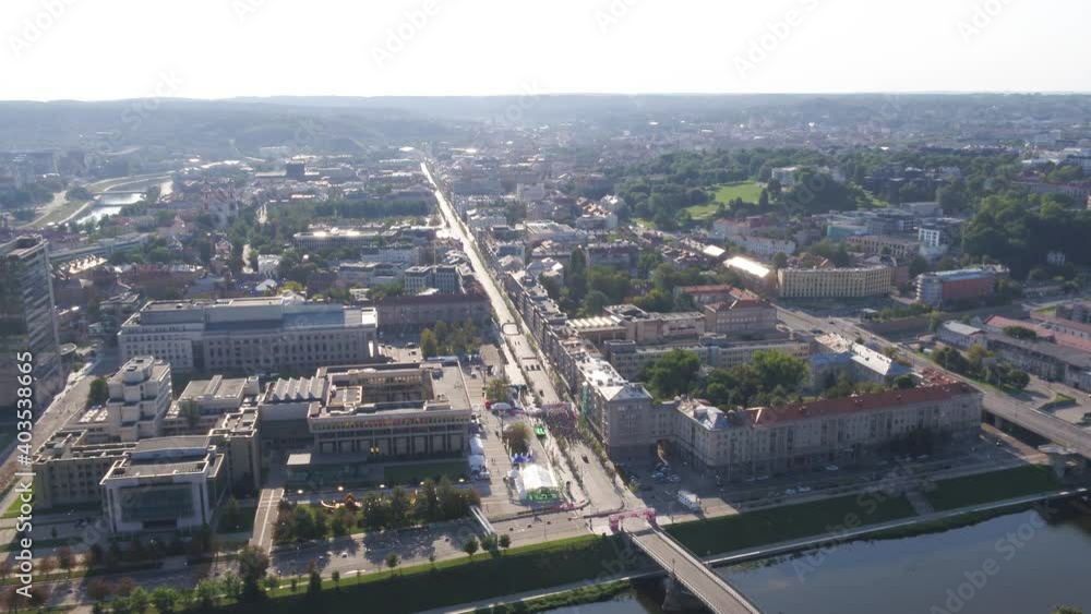 Aerial summer view of bicycle race start in a midle of a town in Lithuania, Vilnius city Aerial summer view of bicycle race start in a midle of a town in Lithuania, Vilnius city