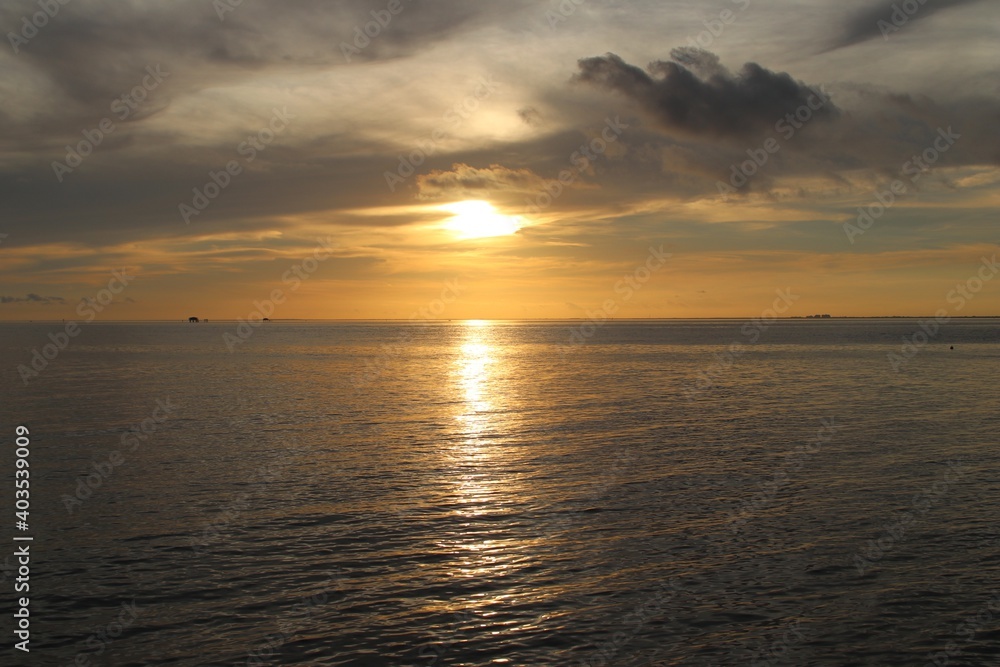 Beautiful sunset in ocean at Key Biscayne, Florida, USA