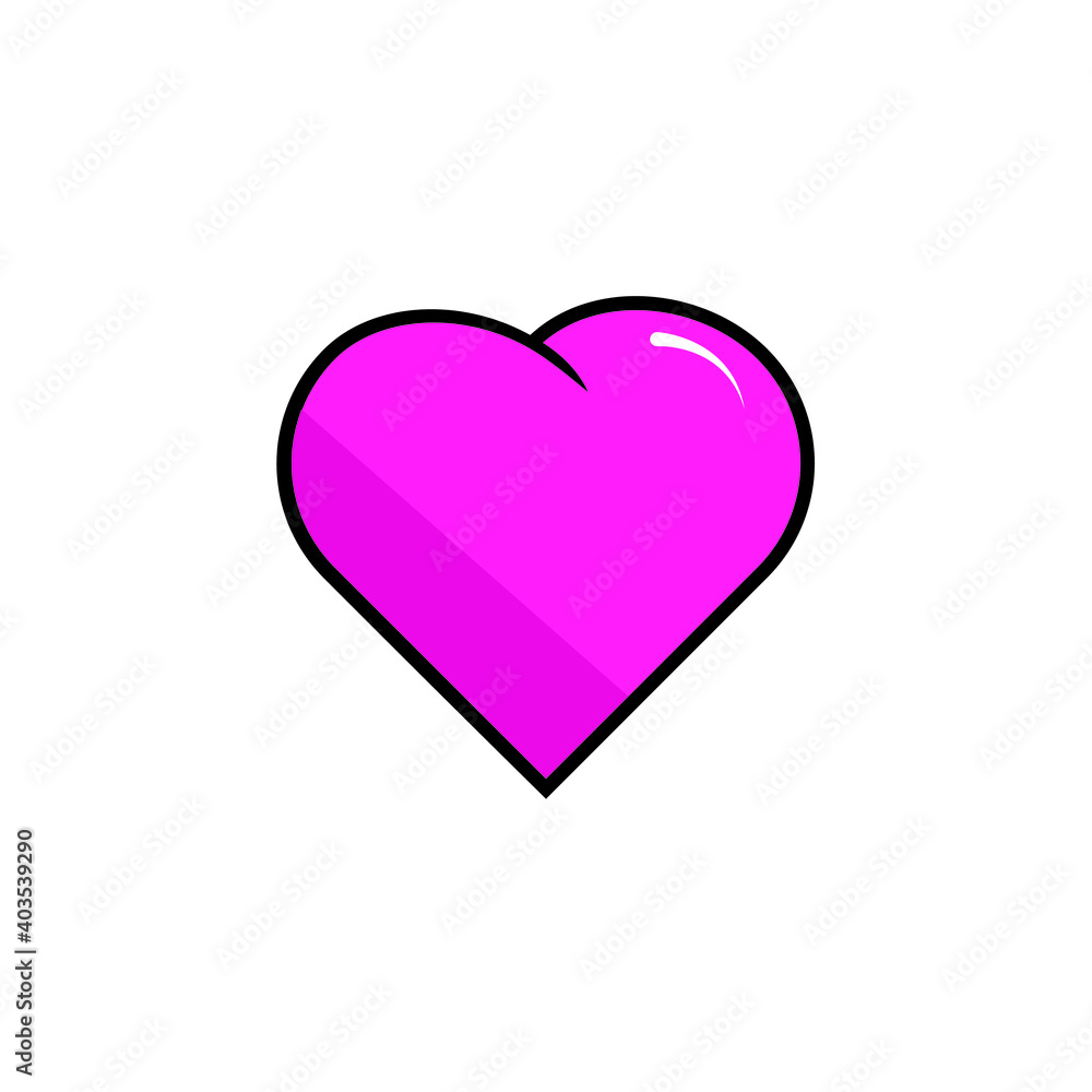 Vector romantic icon pink heart. Illustration of a love in flat style. EPS10