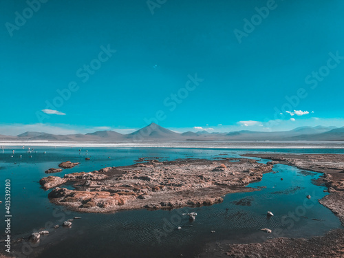 Stunning panoramic view of famous wild Siloli Desert. Beautiful landscape of spectacular Bolivian Andes and the Altiplano along the scenic road between Salar de Uyuni and Laguna Colorada, in Bolivia