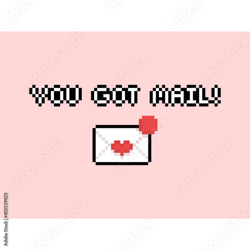 Pixel art cute love letter with notification sign.