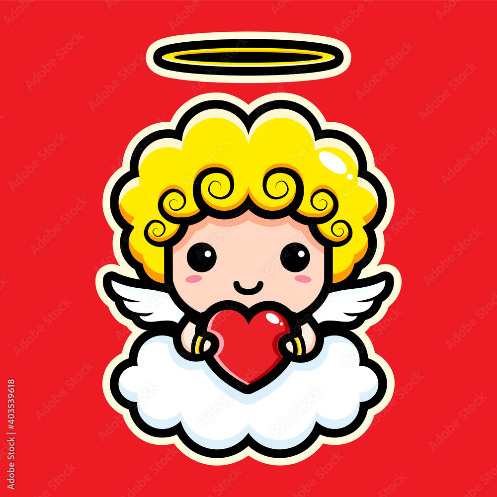Fototapeta premium Cute cupid character designs hugging hearts