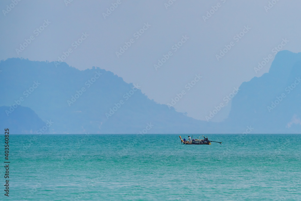 Thai fishing boat in the Andaman Sea of the coast of Koh Yao, Phang Nga, Thailand.