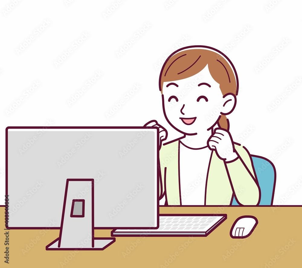 Young woman in a cardigan_Desktop PC Young woman in a cardigan_Desktop PC