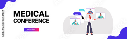 team of mix race doctors discussing during video call virtual medical conference covid-19 pandemic self isolation medicine healthcare concept horizontal vector illustration
