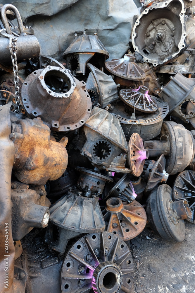 Old car parts store. Place a pile of used car parts. Old car parts store. Place a pile of used car parts.