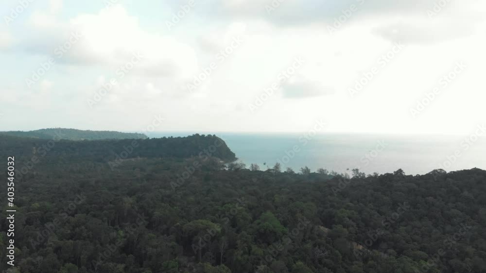 Dense untouched tropical forest by calm sea waters, Koh Rong Samloem, Cambodia Dense untouched tropical forest by calm sea waters, Koh Rong Samloem, Cambodia