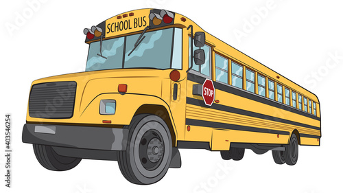Yellow school bus on a white background