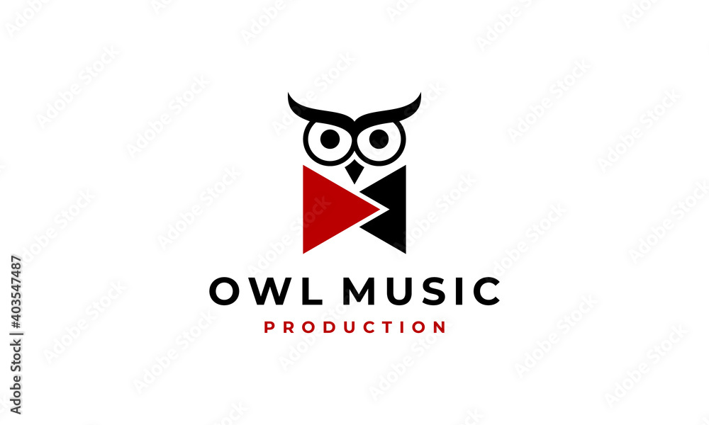 owl head face music play button animal bird production logo design template owl head face music play button animal bird production logo design template