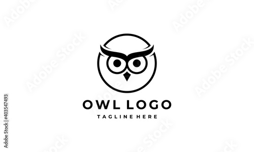 owl head face animal bird with circle logo design template