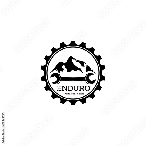 Mountain Bike Cycle Enduro Logo Design Isolated Inside Gear