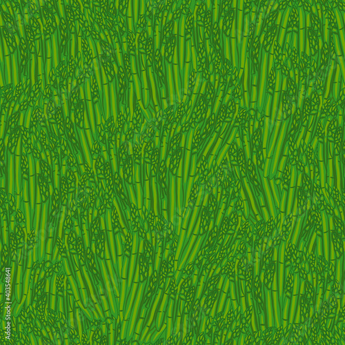 Seamless pattern of Fresh green asparagus vegetable stalks tied in a bundles. Healthy food, Vegetables concept. Vector illustration