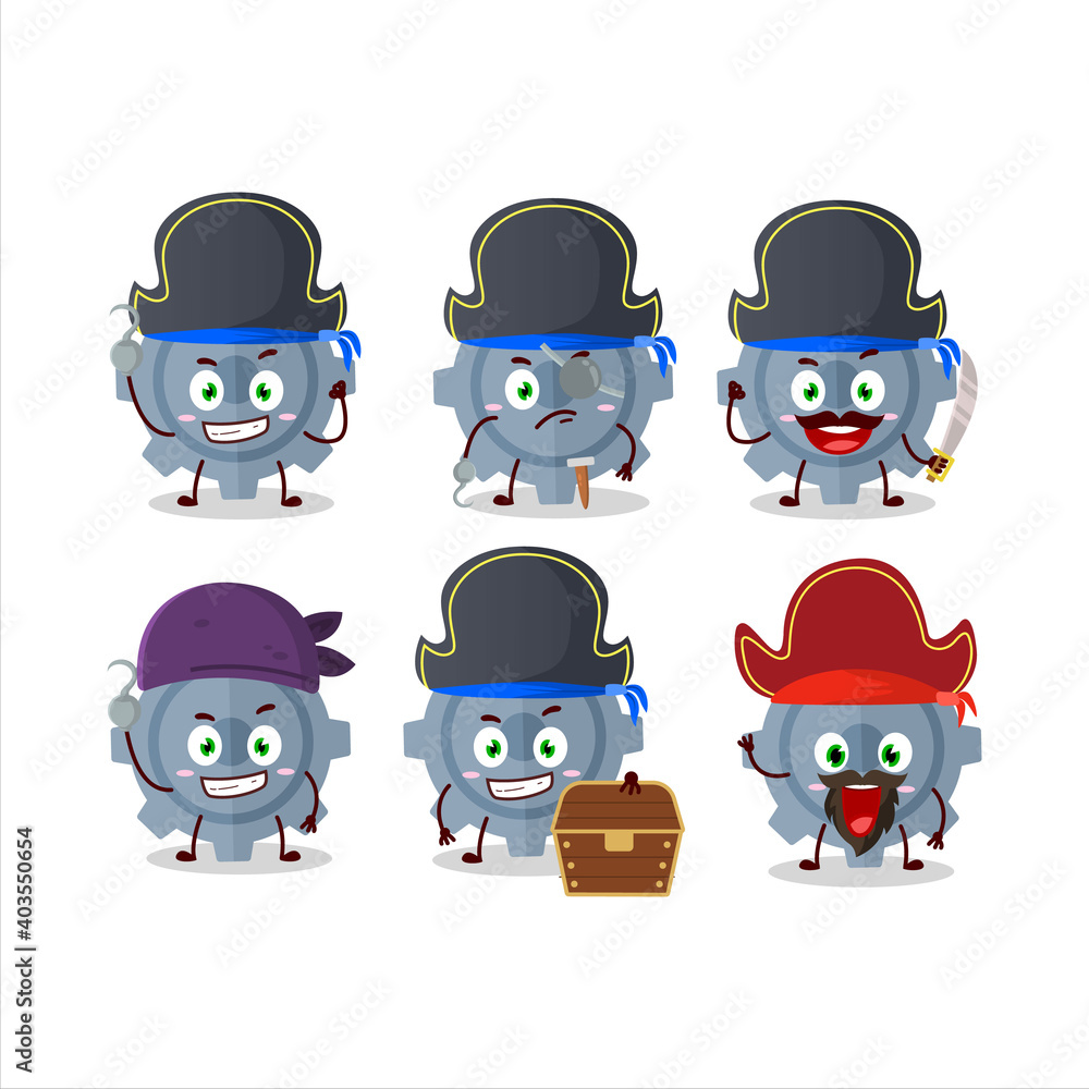 Cartoon character of gear with various pirates emoticons Cartoon character of gear with various pirates emoticons