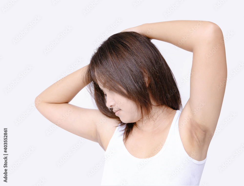 Women problem black armpit on white background for skin care and beauty concept Women problem black armpit on white background for skin care and beauty concept