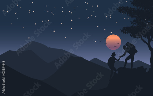 cooperation of climbers at night