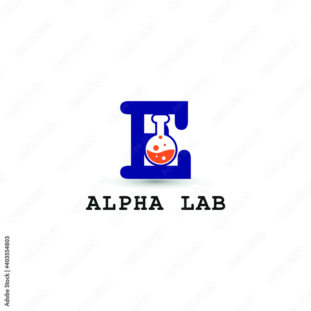 glass tube chemistry on initial letter E for laboratory and research logo concept glass tube chemistry on initial letter E for laboratory and research logo concept