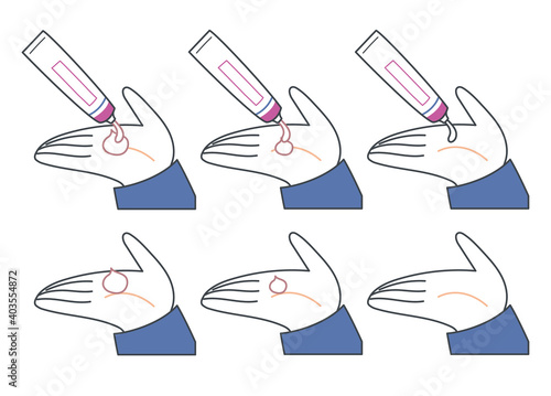 手のひらに塗り薬を出すイラスト・真珠大・量