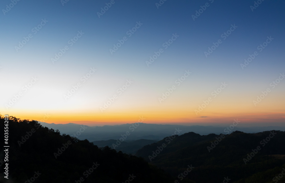 Mountain view morning of the hills around Landscape of Doi Samer Dao in Sri Nan National Park , Nan of Thailand