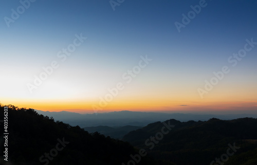 Mountain view morning of the hills around Landscape of Doi Samer Dao in Sri Nan National Park , Nan of Thailand