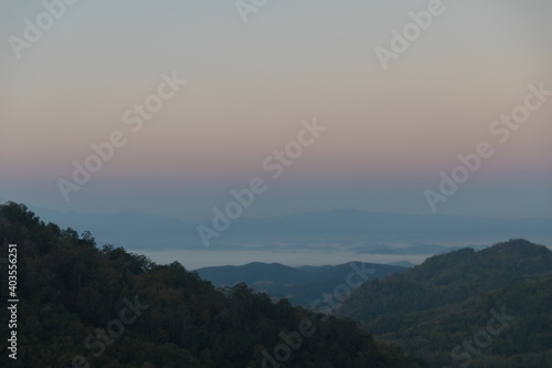 Mountain view morning of the hills around Landscape of Doi Samer Dao in Sri Nan National Park , Nan Province of Thailand