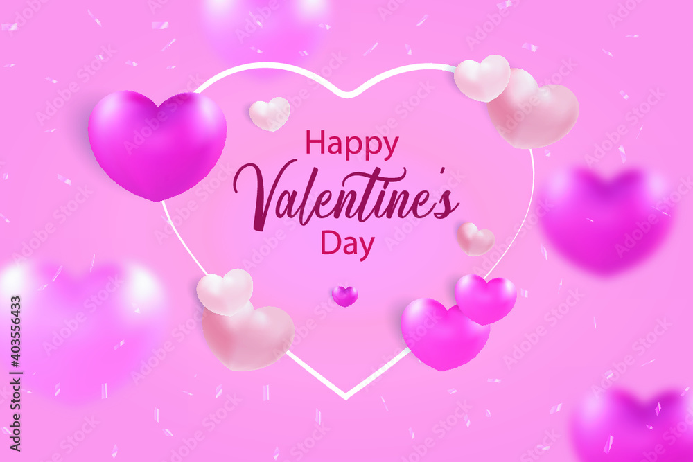 Valentines hearts vector background. Happy valentines day greeting typography in red heart shape space for text with hearts elements in pink background