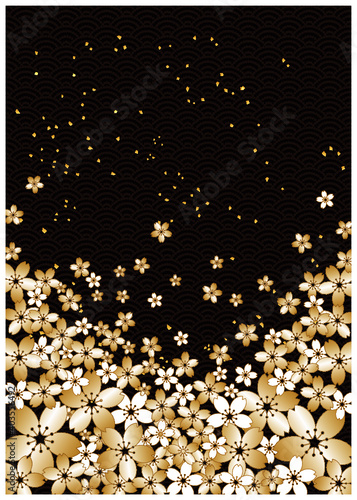 桜_和柄_黒格子背景_縦型