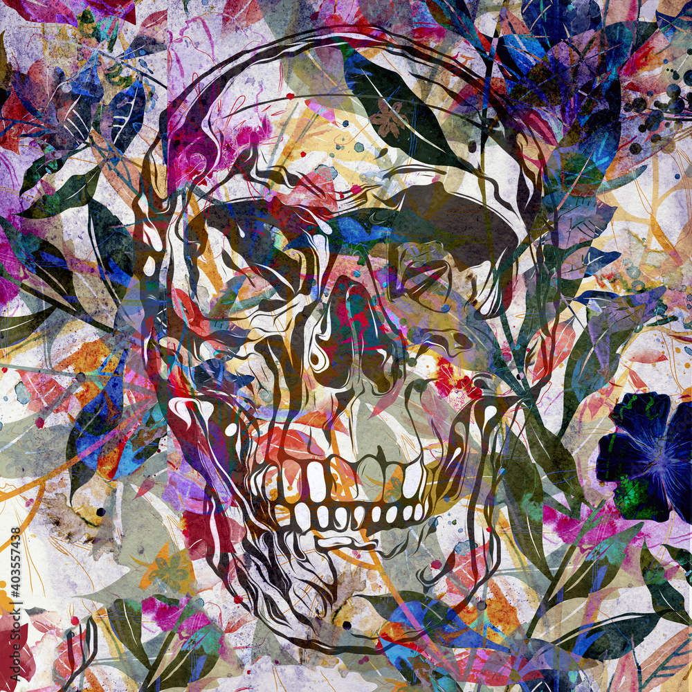 Skull on colored creative abstract background