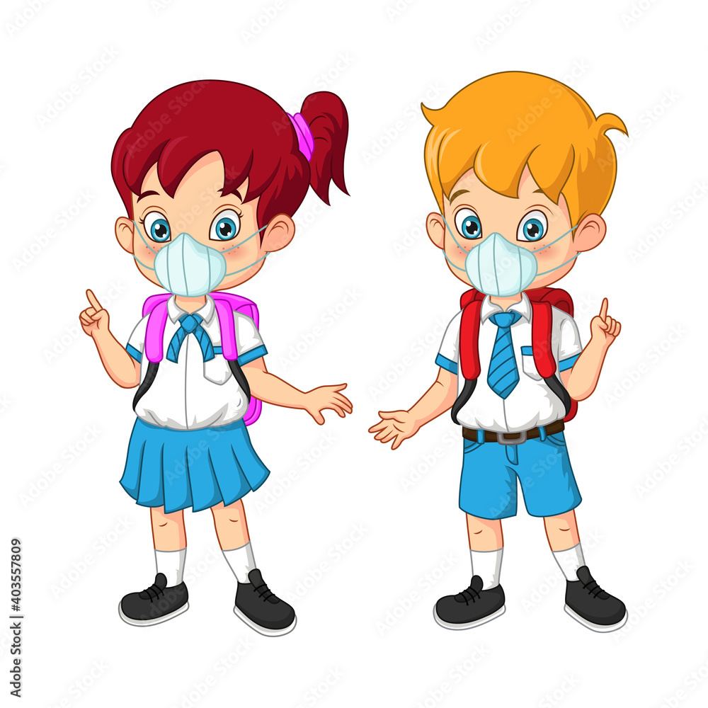 Children in uniform wearing face masks Children in uniform wearing face masks