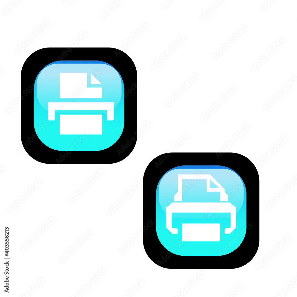 Printer icon blue in a flat style with shadows on a round button. Printer icon blue in a flat style with shadows on a round button.