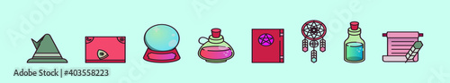 set of magical items cartoon icon design template with various models. vector illustration isolated on blue background