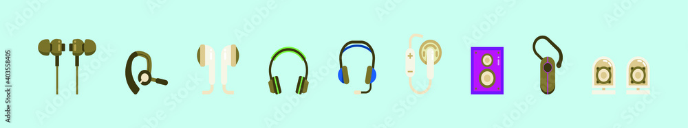 set of headphone cartoon icon design template with various models. vector illustration isolated on blue background set of headphone cartoon icon design template with various models. vector illustration isolated on blue background
