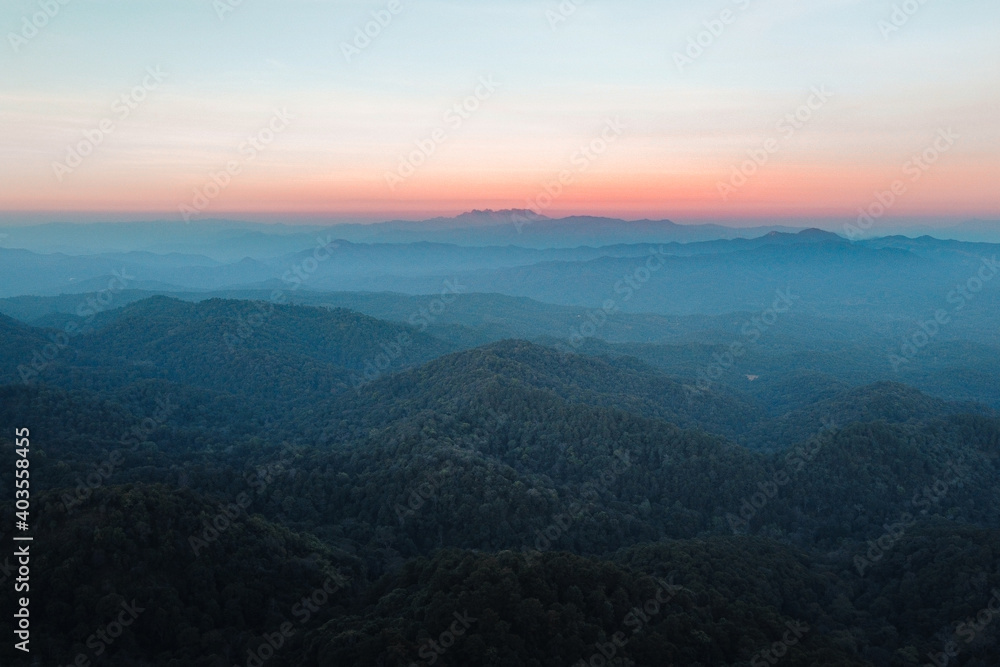 Mountains and forests after sunset