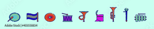 set of marching band cartoon icon design template with various models. vector illustration isolated on blue background