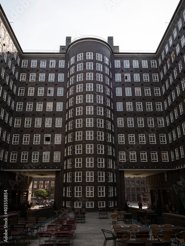 Inner courtyard facade of historical building Sprinkenhof Brick expressionist architecture Kontorhaus Hamburg Germany photo