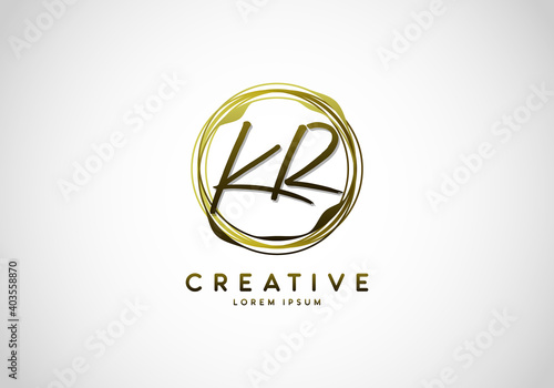 Initial KR Letter Handwriting Stylish Signature Gold Logo