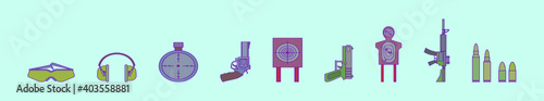 set of guns shooting cartoon icon design template with various models. vector illustration isolated on blue background