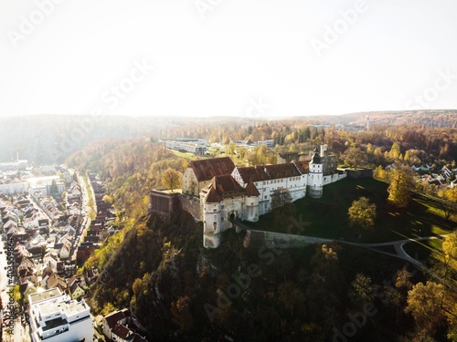 Aerial panorama of medieval Schloss Hellenstein castle in Heidenheim an der Brenz Baden-Wuerttemberg Germany Europe photo