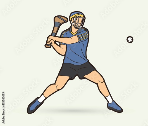 Irish Hurley sport. Hurling sport player action cartoon graphic vector.
