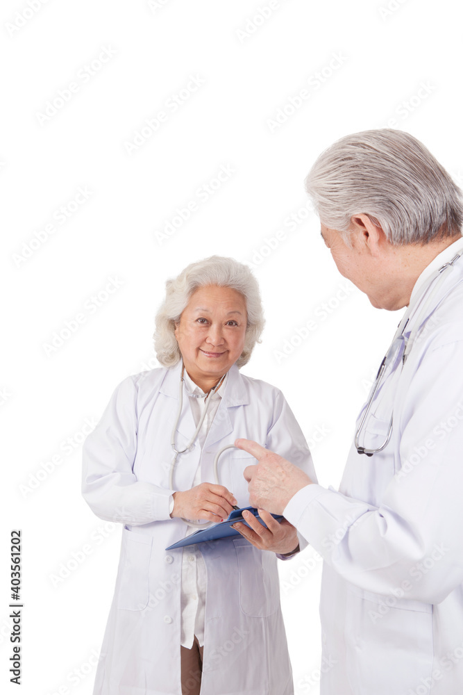 Standing portraits of two elderly senior doctors Standing portraits of two elderly senior doctors
