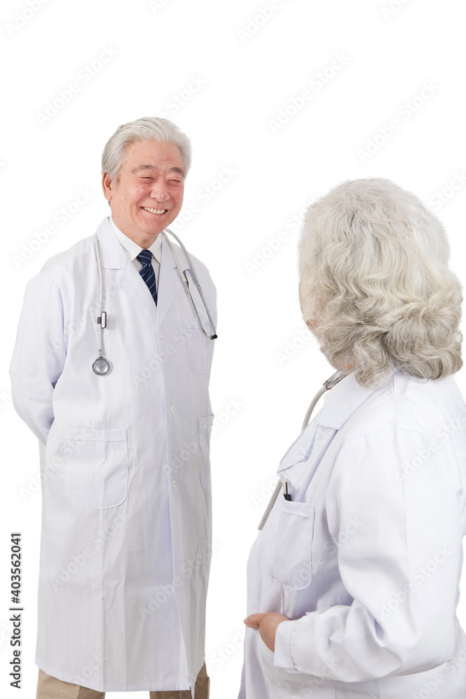 Standing portraits of two elderly senior doctors Standing portraits of two elderly senior doctors